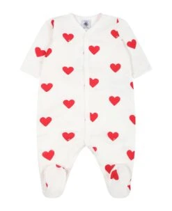 PETIT BATEAU White Babygrow For Baby Girl With Red Hearts