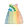 Stella McCartney Kids Rainbow-striped Dress With Tulle Overlay In Multicolored Cotton Baby