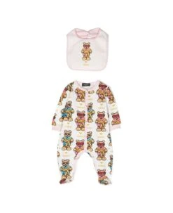 Versace Set Stampato Con Tutina E Bavetta In Jersey Di Cotone Baby Girl