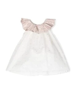 Embroidered Ruffle-neck Cotton Dress