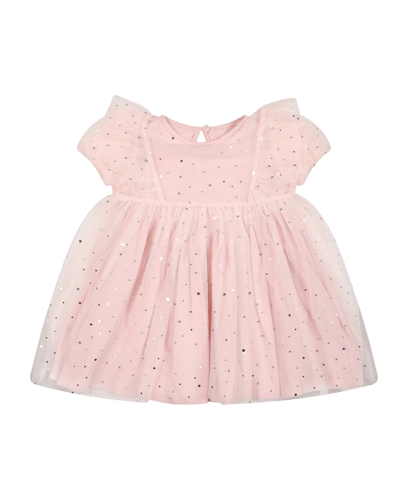 Stella McCartney Kids Pink Dress For Baby Girl With All-over Sequins 1 Stella McCartney Kids Pink Dress For Baby Girl With All-over Sequins