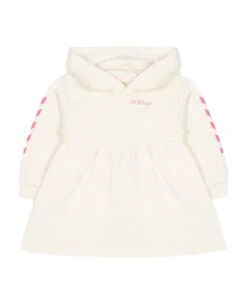 Off-White White Dress For Baby Girl With Logo