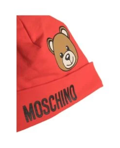 Red Onesie And Beanie Suit With Moschino Toy Print In Stretch Cotton Baby -TinyTogs Kids Shop 2660fc1bc8af741fd2178140f2aa9dcf