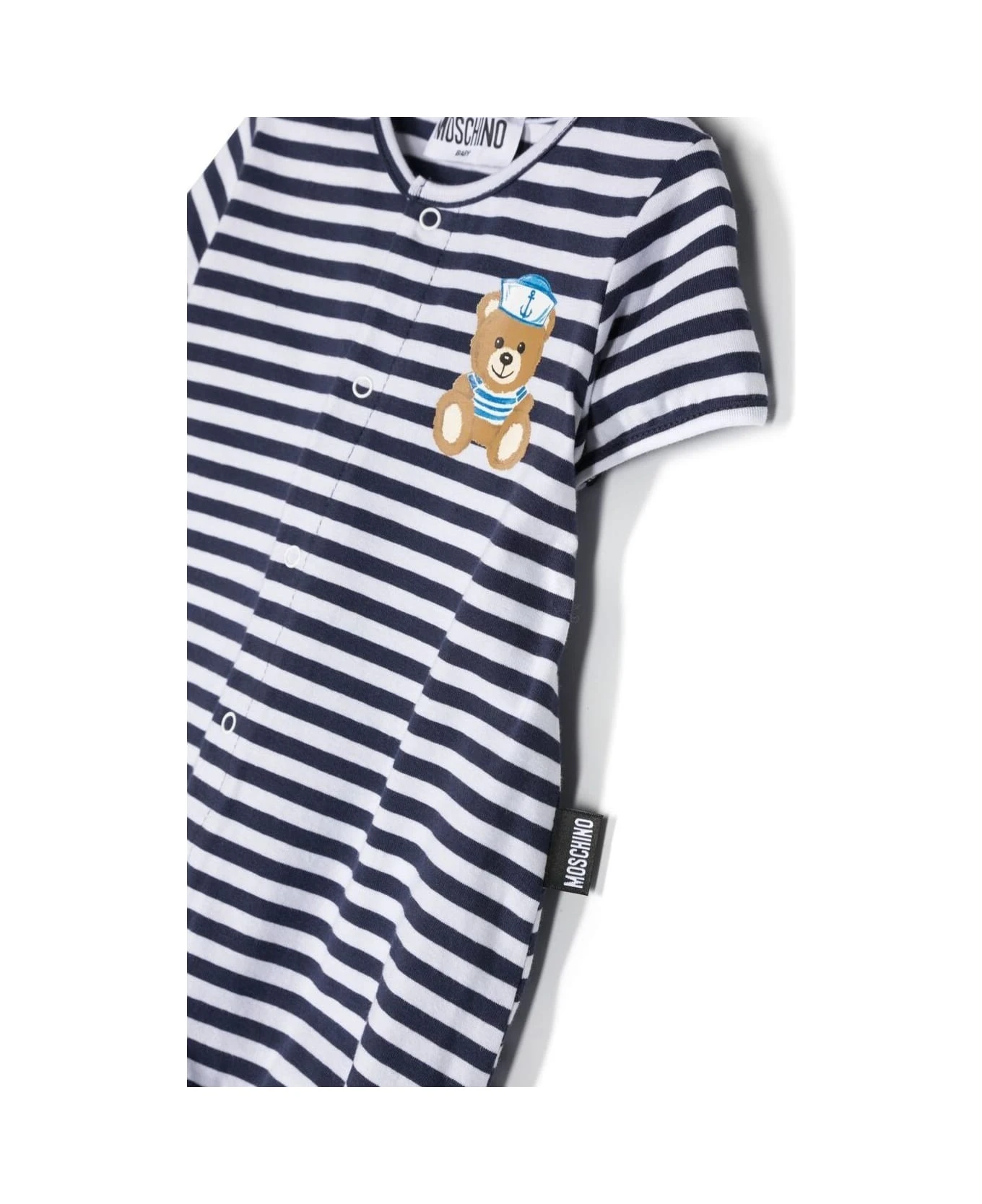 MOSCHINO Stripe Print Romper With Teddy Bear In White Cotton Baby 3 MOSCHINO Stripe Print Romper With Teddy Bear In White Cotton Baby - Image 3