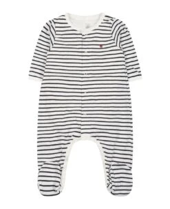 PETIT BATEAU White Babygrow For Baby Kids With Lines