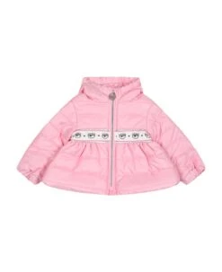 Chiara Ferragni Pink Down Jacket For Baby Girl With Eyestar