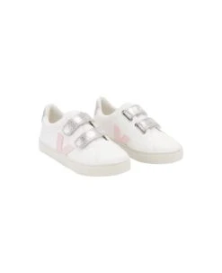 Veja Esplar Chromefree Leather Sneakers In White/petale/silver -TinyTogs Kids Shop 2ef2973d5d3641205272298894cca53f