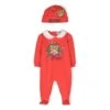 Red Onesie And Beanie Suit With Moschino Toy Print In Stretch Cotton Baby