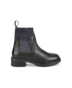 Chloé Black Leather Ankle Boots With Navy Blue Sock Insert