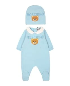 MOSCHINO Light Blue Set For Baby Boy With Teddy Bear And Logo