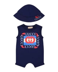 Blue Set For Babies With Vintage Gucci Logo