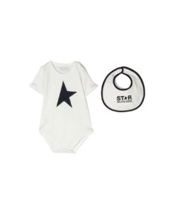 Golden Goose Body And Bib Cotton With Logo Set Kids