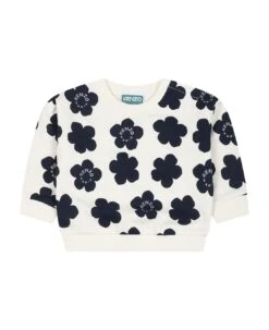 Kenzo Kids Ivory Sweatshirt For Baby Girl With Logo And Flowers