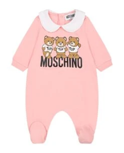 MOSCHINO Pink Babygrow For Baby Girl With Teddy Bears And Logo