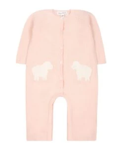 TARTINE ET CHOCOLAT Pink Babygrow For Bay Girl With Sheep