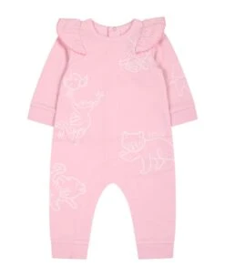 Kenzo Kids Pink Babygrow For Baby Girl With Print