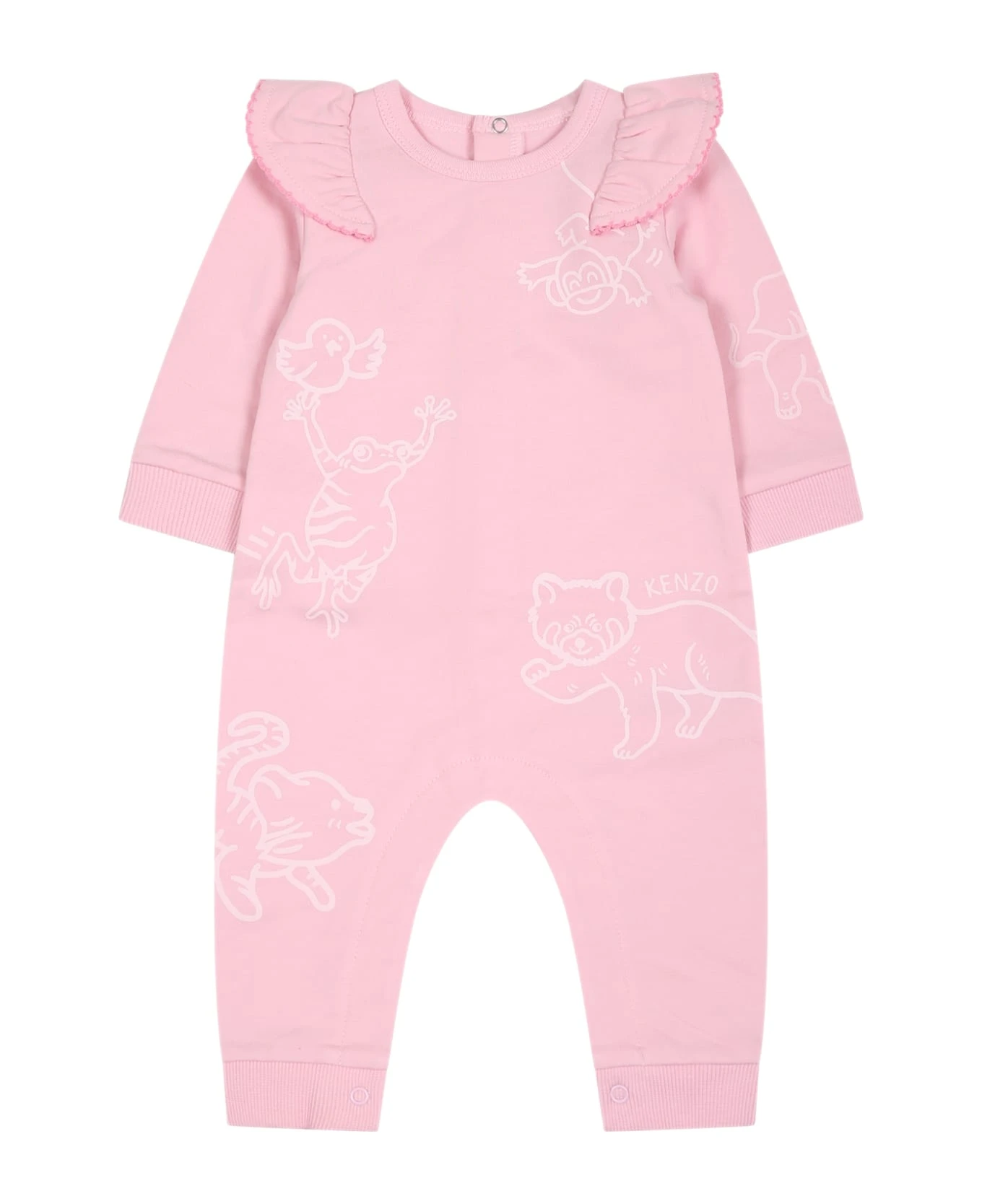 Kenzo Kids Pink Babygrow For Baby Girl With Print 1 Kenzo Kids Pink Babygrow For Baby Girl With Print