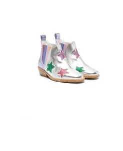 Stella McCartney Kids Metallic Star Ankle Boots In Silver