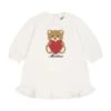 MOSCHINO White Dress For Baby Girl With Teddy Bear And Logo