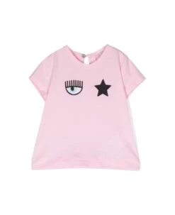 Chiara Ferragni Crewneck T-shirt With Logo Print In Pink Cotton Girl