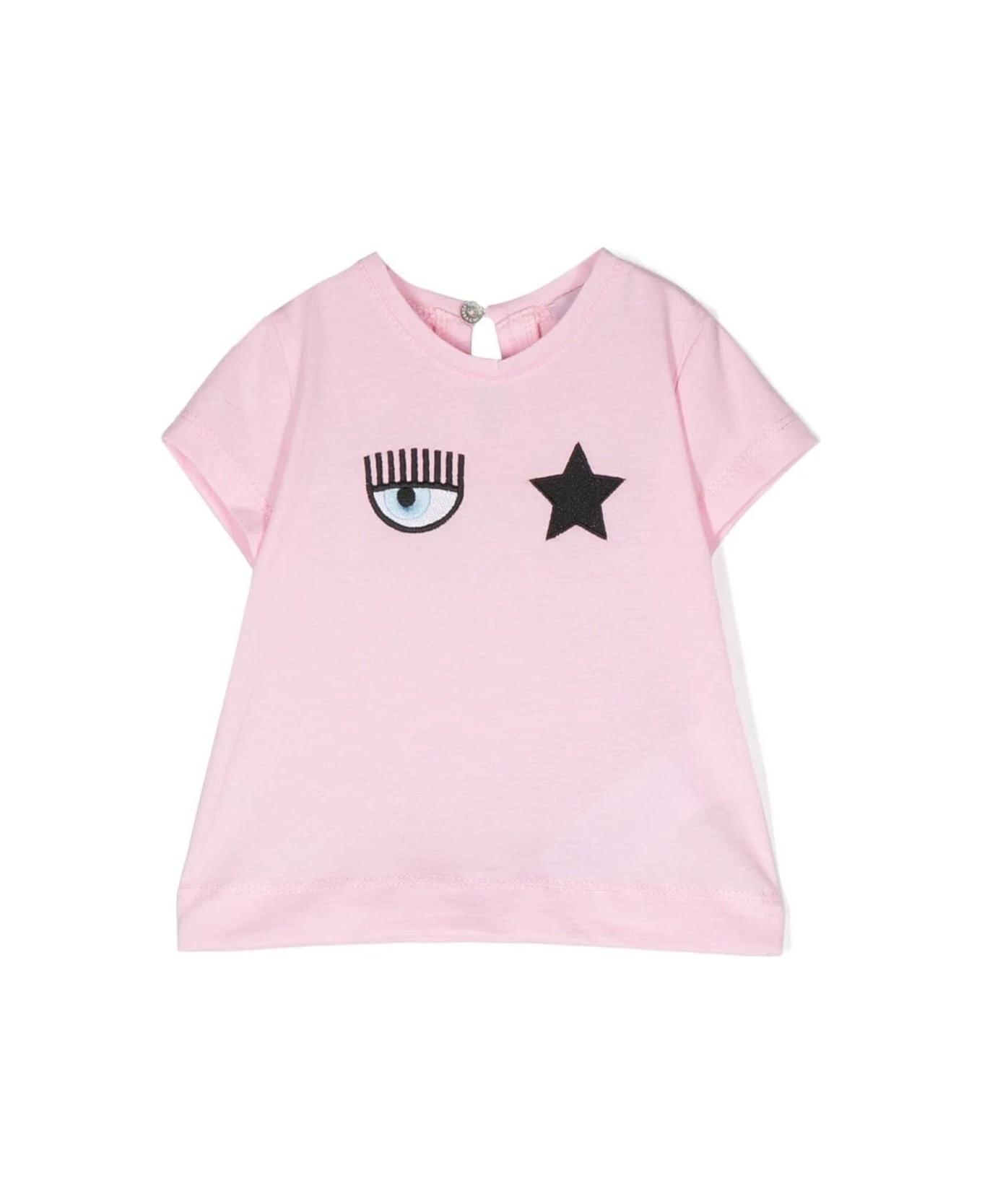 Chiara Ferragni Crewneck T-shirt With Logo Print In Pink Cotton Girl 1 Chiara Ferragni Crewneck T-shirt With Logo Print In Pink Cotton Girl