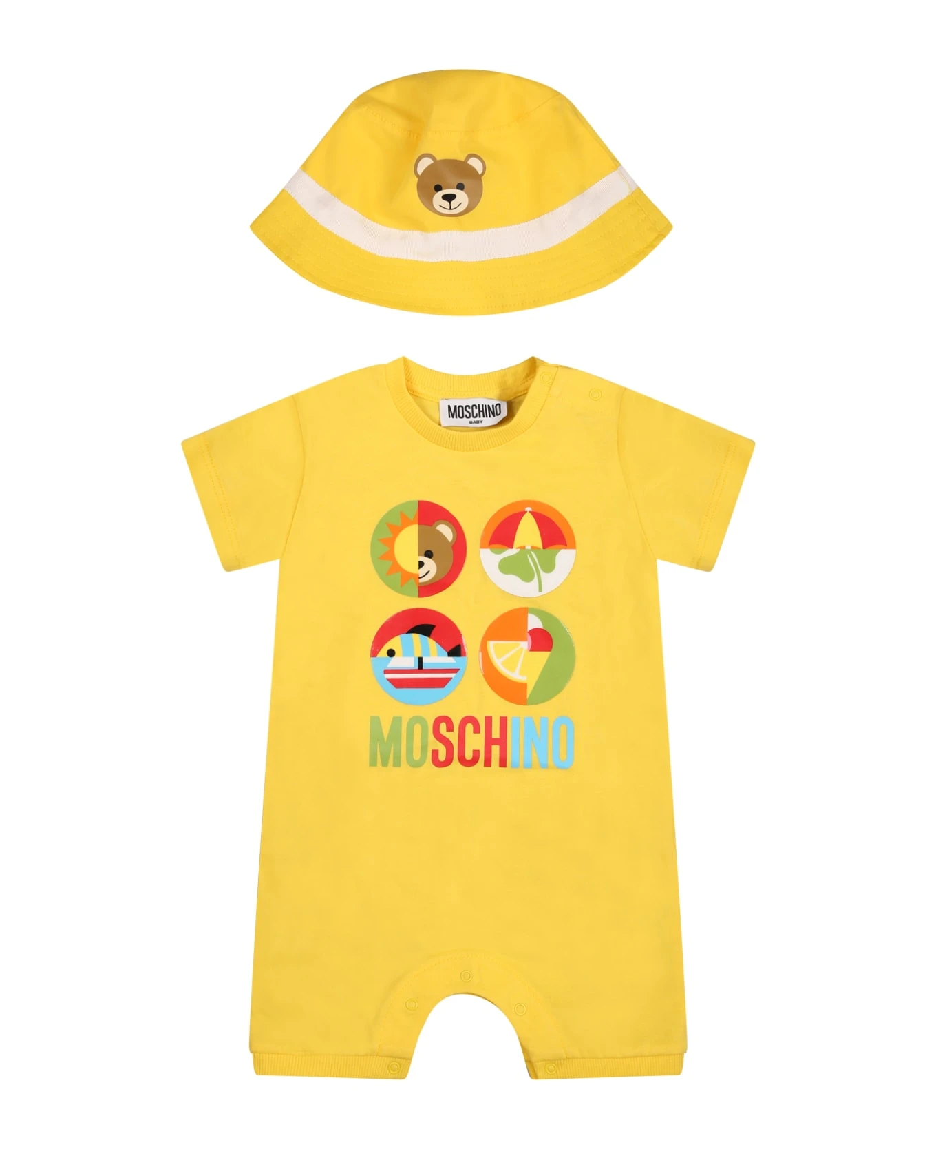MOSCHINO Yellow Set For Babies With Print And Teddy Bear
