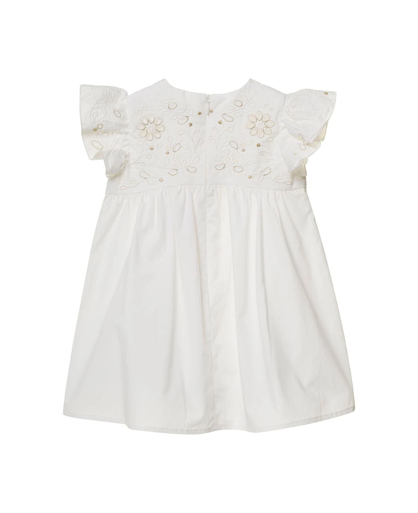 Chloé White Flared Dress With Floreal Embroidery In Cotton Baby 2 Chloé White Flared Dress With Floreal Embroidery In Cotton Baby - Image 2