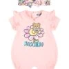 MOSCHINO Pink Set For Baby Girl With Teddy Bear And Flowers