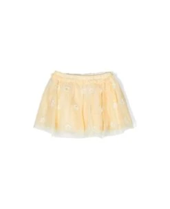 Stella McCartney Kids Yellow Short Skirt With Embroidered Daisies In Polyester Girl