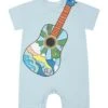 Stella McCartney Kids Light Blue Romper For Baby Boy With Guitar And Logo