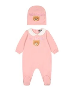 MOSCHINO Pink Set For Baby Girl With Teddy Bear And Logo