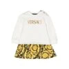 Versace Abito White Effetto Sovrapposto In Felpa Di Cotone Baby Girl