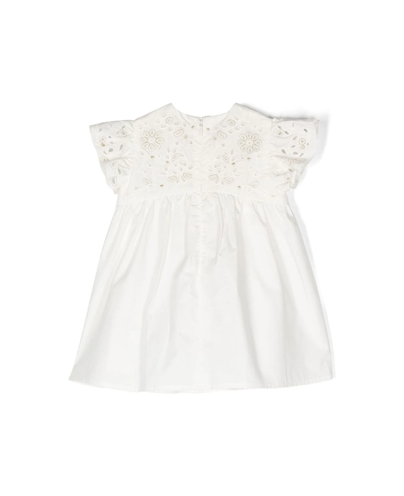 Chloé White Flared Dress With Floreal Embroidery In Cotton Baby 4 Chloé White Flared Dress With Floreal Embroidery In Cotton Baby - Image 4