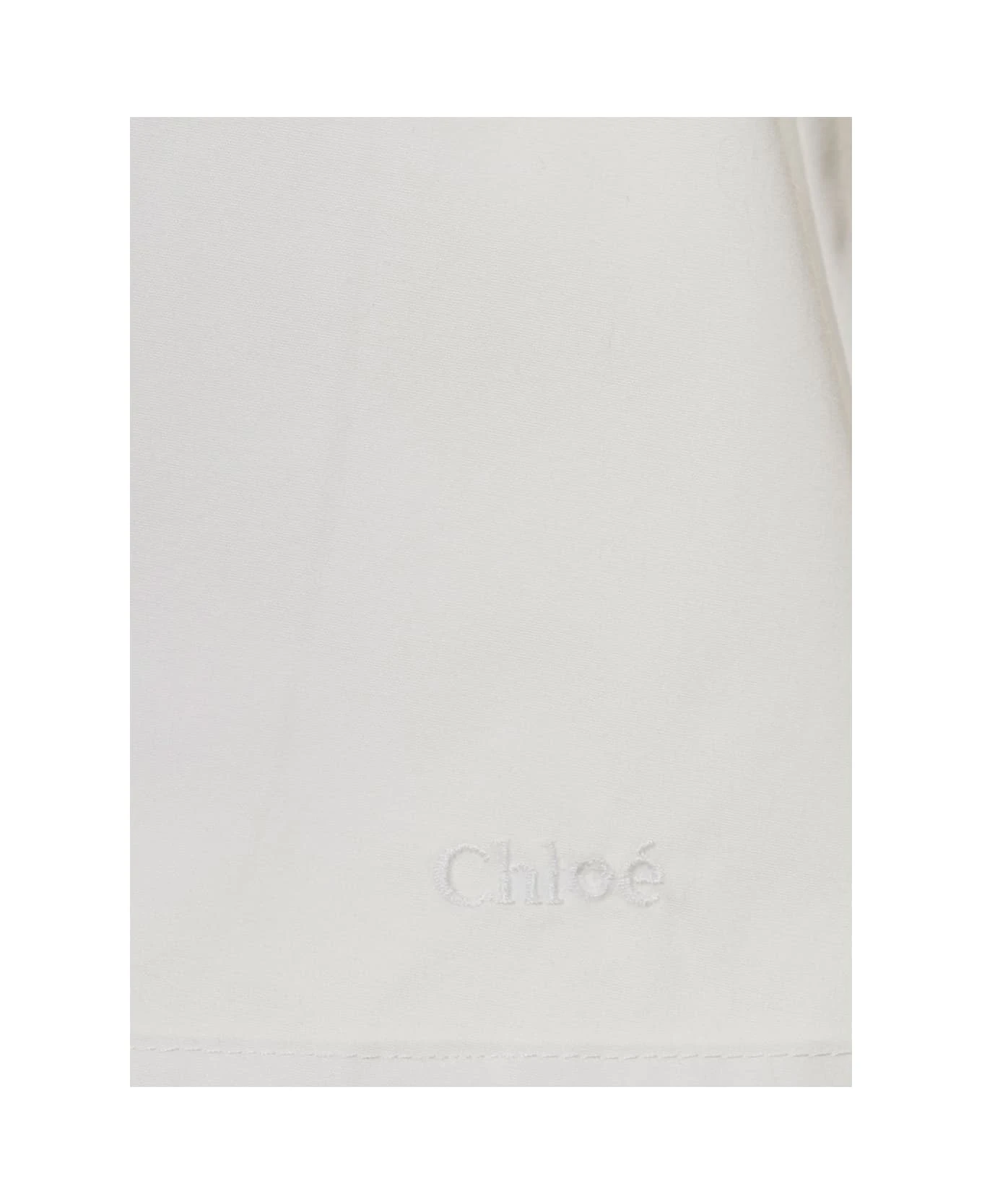 Chloé White Flared Dress With Floreal Embroidery In Cotton Baby 3 Chloé White Flared Dress With Floreal Embroidery In Cotton Baby - Image 3