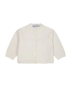 TARTINE ET CHOCOLAT Ivory Cardigan For Baby Girl With Flowers
