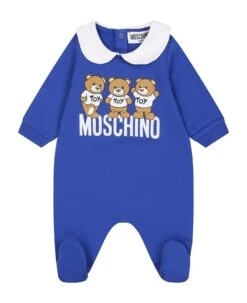 MOSCHINO Blue Babygrow For Baby Boy With Teddy Bears And Logo
