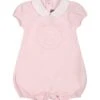 Pink Romper For Baby Girl With Bear And Logo