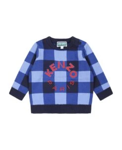 Kenzo Kids Blue Sweater For Newborn With Logo