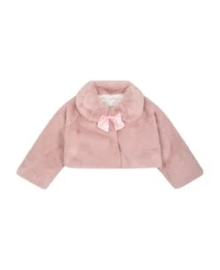 Monnalisa Pink Faux Fur For Baby Girl With Bow