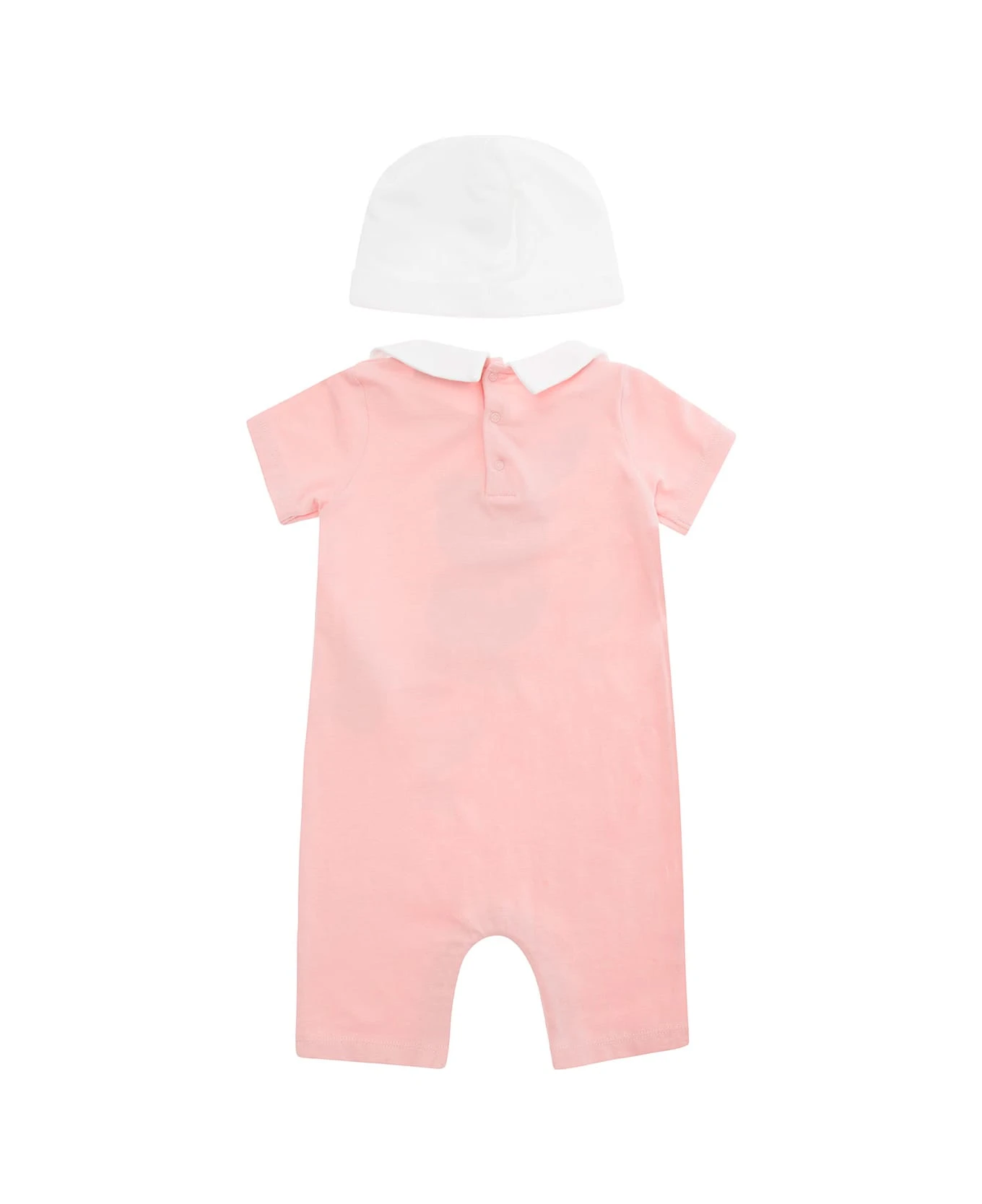 MOSCHINO Pink And White Onesie And Beanie Suit With Teddy Bear Print In Cotton Baby 2 MOSCHINO Pink And White Onesie And Beanie Suit With Teddy Bear Print In Cotton Baby - Image 2