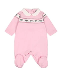 Chiara Ferragni Pink Babygrow For Baby Girl With Eyestar