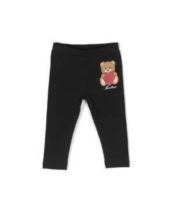 Moschino Leggings Teddy Bear Nero In Cotone Stretch Bambina