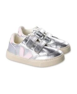 Veja Sneakers Argento In Similpelle Con Velcro Baby Girl