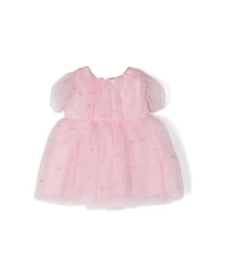 Chiara Ferragni Pink Glitter Monogram Tulle Dress In Polyamide Baby Girl