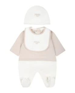FENDI Beige Set For Baby Kids With Logo