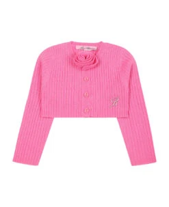 Blumarine Fuchsia Cardigan For Baby Girl With Logo