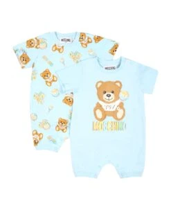 MOSCHINO Light Blue Set For Baby Boy With Teddy Bear