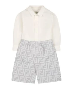 FENDI White Suit For Baby Boy With Double F