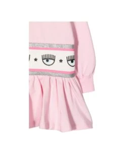 Chiara Ferragni Light Pink Sweater Dress In Cotton With Embossed Logo On The Waist -TinyTogs Kids Shop c82f8b36f71914ed86060319e9735869
