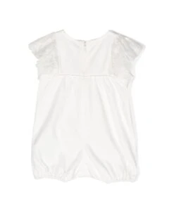 Chloé White Romper With Volant And Embroidered Logo In Cotton Girl -TinyTogs Kids Shop cd1fd582f2cc0903d60fc31cd8bd3265